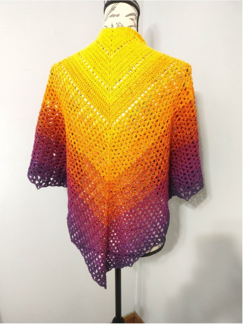 Women's Handmade Crocheted Yellow/Orange/Purple Ombre Sparkle Wing Shawl